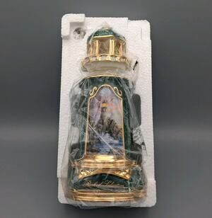 Thomas Kinkade 2004 Rock Of Salvation Phare Lighthouse Light-Up Figurine New Box